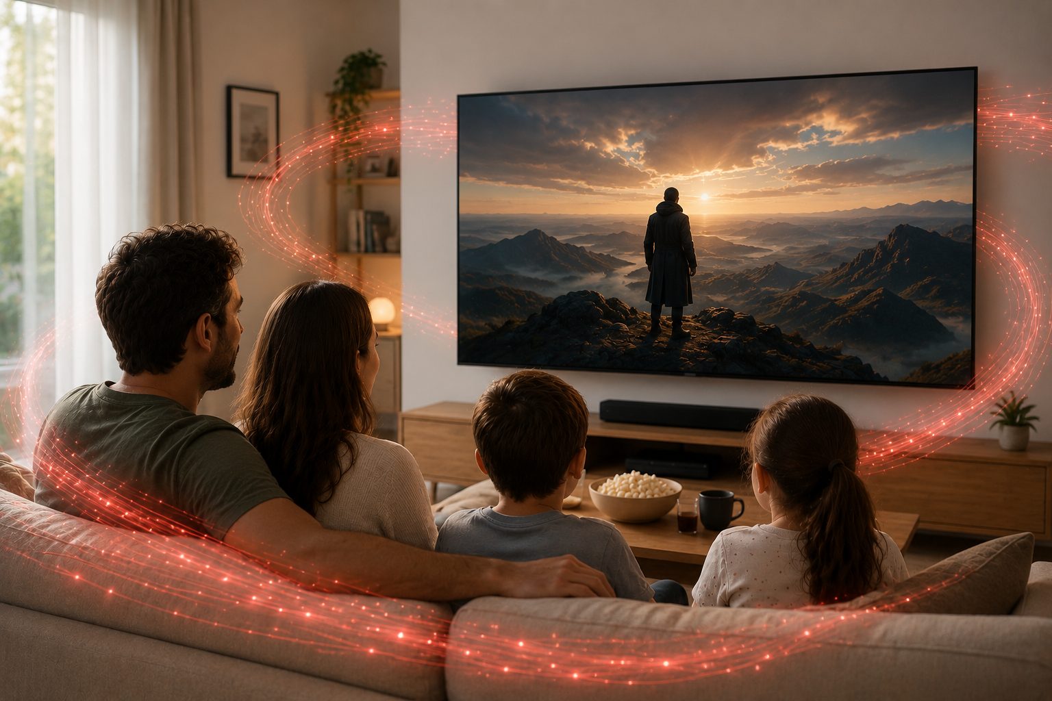 Familia disfrutando televisión con internet de fibra Provinet
