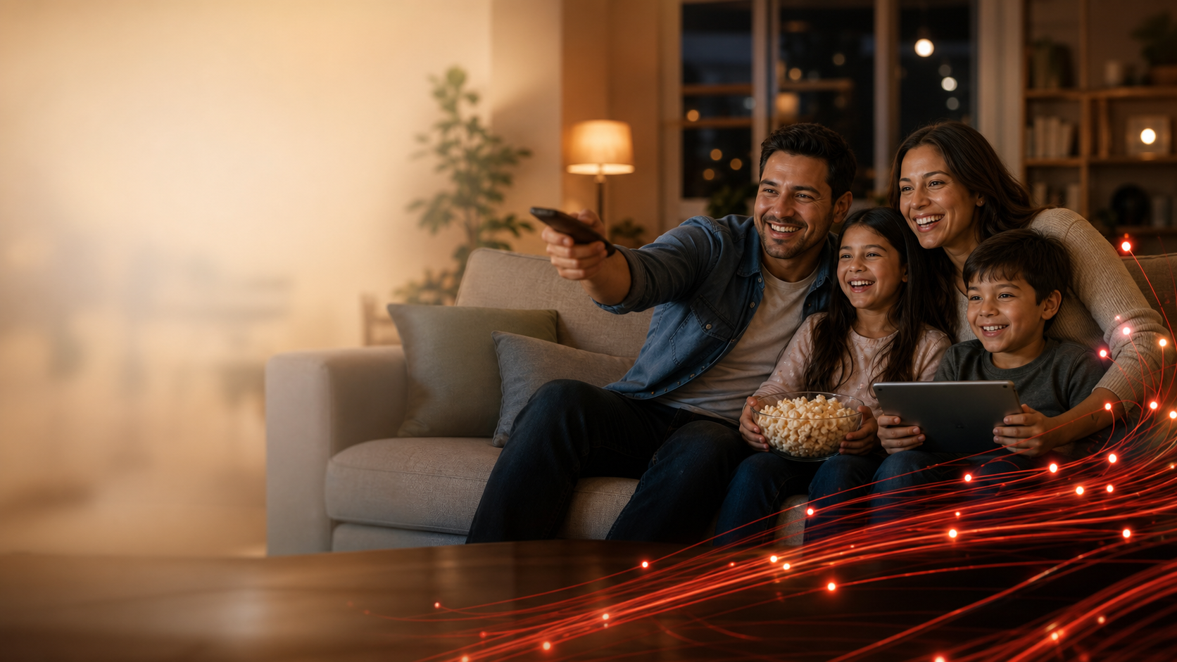 Familia disfrutando televisión e internet Provinet